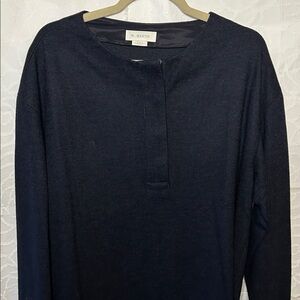 NWT M. MARTIN Men’s Navy Wool Felt Henley Long Sleeve Top. Size Medium.